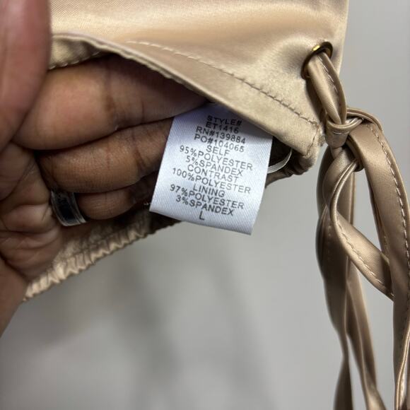 NWT A Peach Off Shoulder Gold Milkmaid Corset Crop Top Women's Size Large - Picture 4 of 8